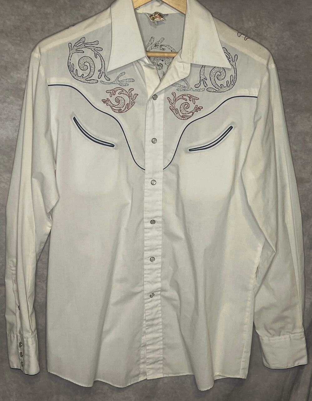 VINTAGE 80s Rocking K Ranchwear Embroidered Pearl Snap size L